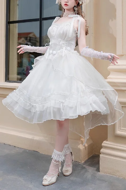 White Sleeveless Ruffle Sleeping Garden Hanayome Bowknot Sweet Lolita Jsk Dress Discounted unclassified dresses