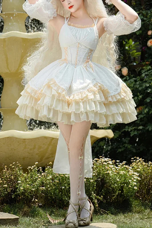 White Slim Ballet Style Multi-layer Ruffle Sweet Elegant Princess Lolita Jsk Dress Festival unclassified dresses