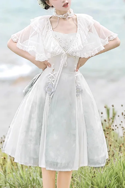 White Summer Dream Lotus Sleeveless Chinese Style Sweet Qi Lolita Jsk Dress Corset unclassified dresses