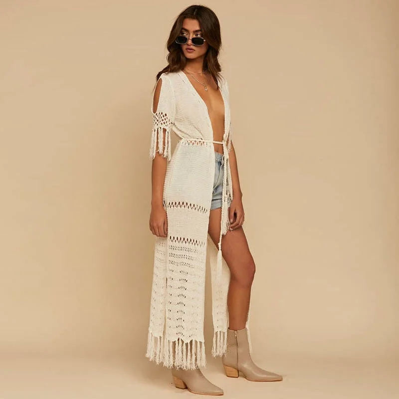 Tassel Kimono Tunic Dress - white or orange Long unclassified dresses