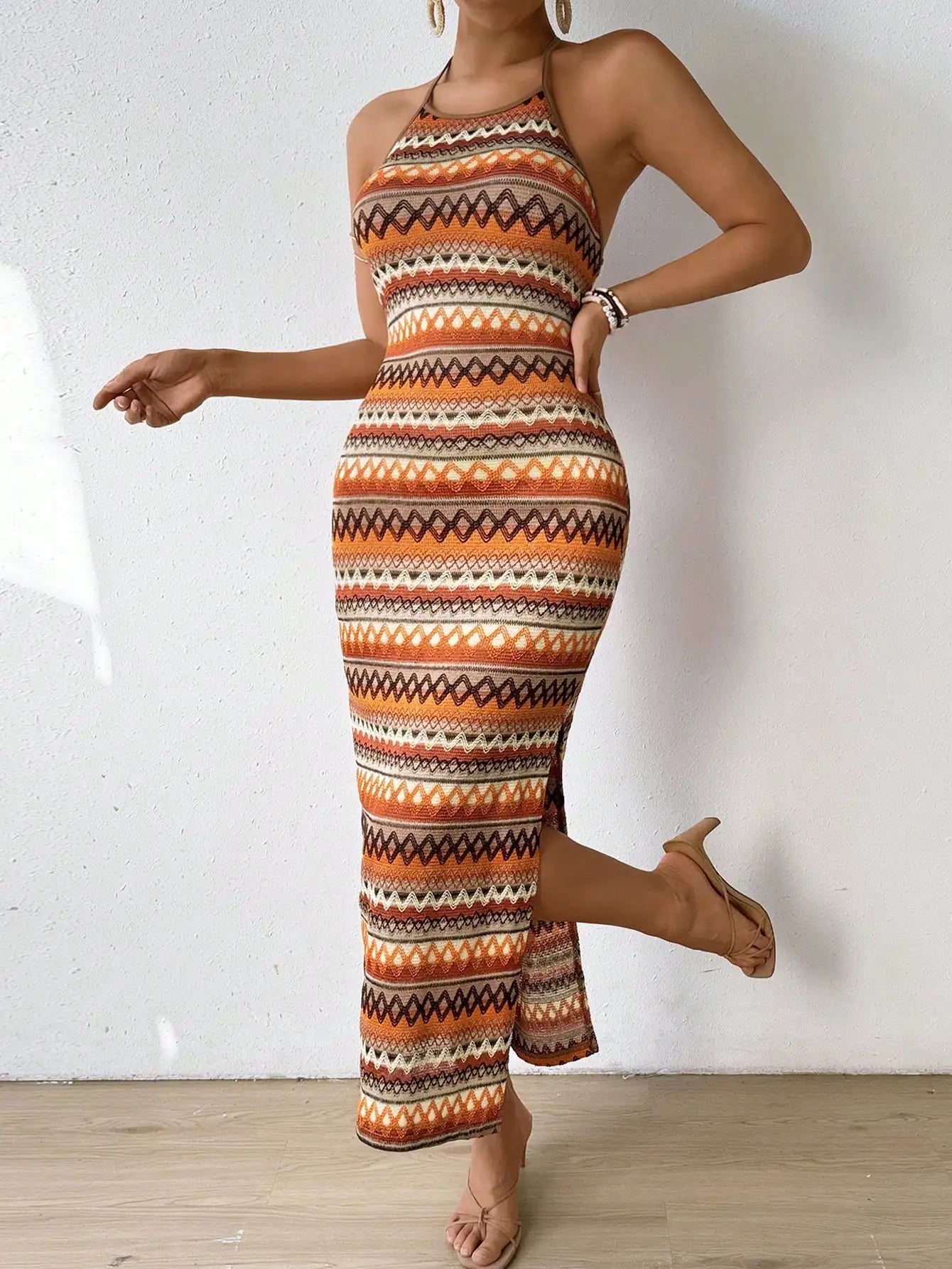 ZigZag Patterned Boho Dress Backless unclassified dresses