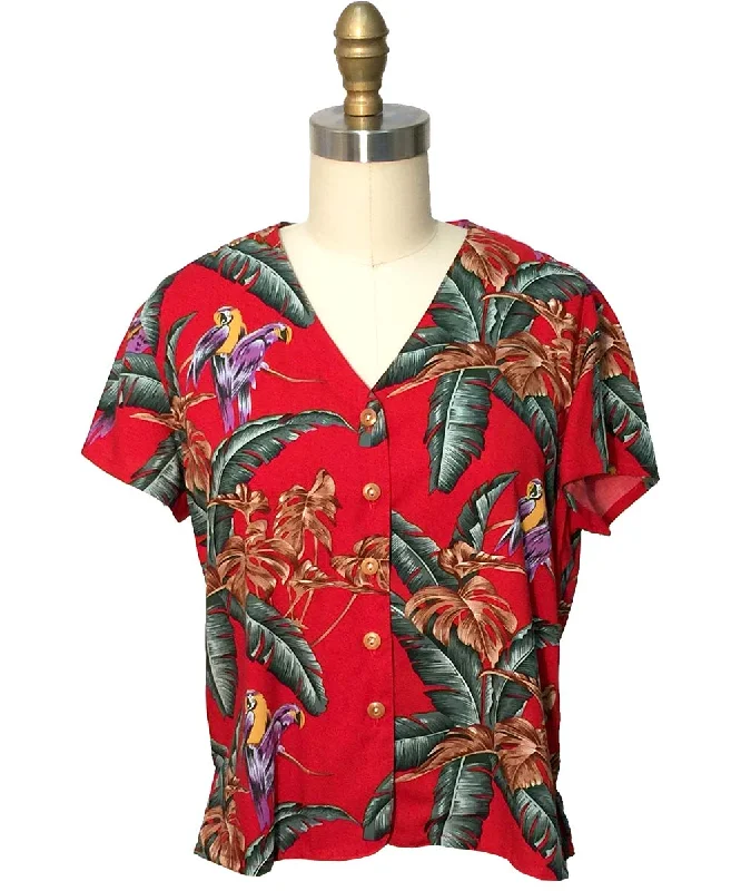 Jungle Bird Red V-Neck Blouse Neutral tone unclassified dresses