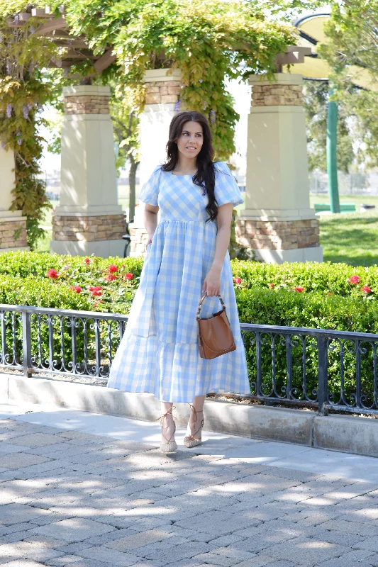 Aubrey Light Blue Gingham Dress Striped unclassified dresses