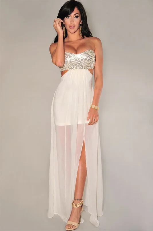 Beige Sexy Cutout Strapless Chiffon Evening Dress Beach unclassified dresses