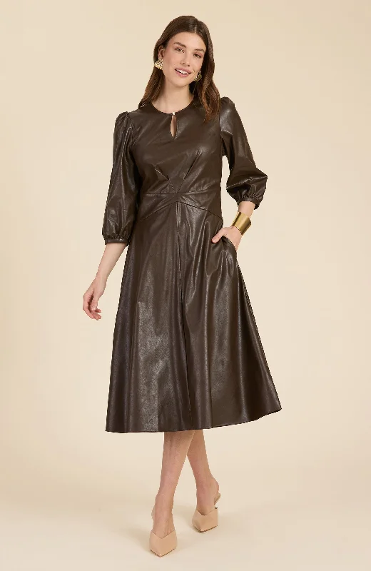 Paulette Vegan Leather Dress - Walnut Anniversary unclassified dresses