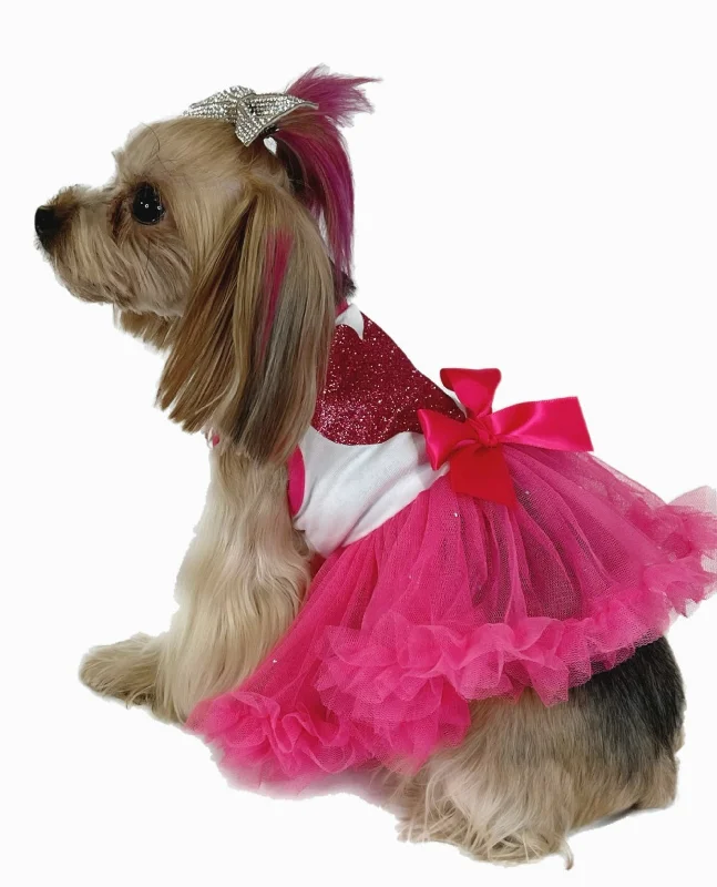 Pawpatu Hot Pink Glitter Heart Petti Dress for Dogs Backless unclassified dresses