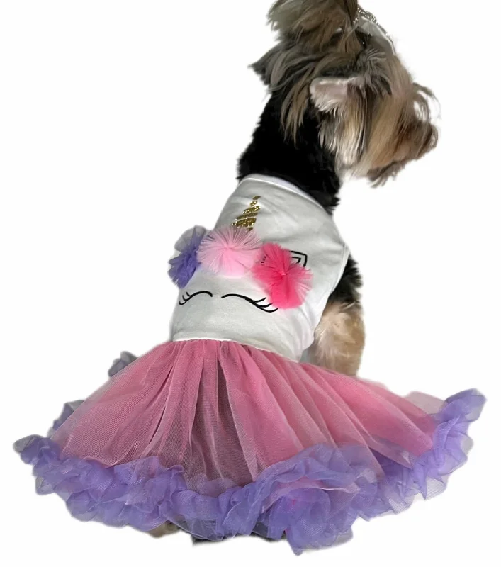 Pawpatu Pink and Purple Unicorn Dress for Dogs Open-back unclassified dresses