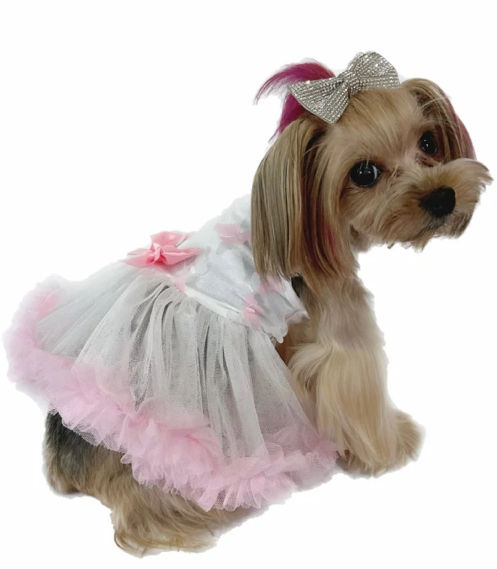 Pawpatu White and Pink Butterflies Dress for Dogs Preppy unclassified dresses