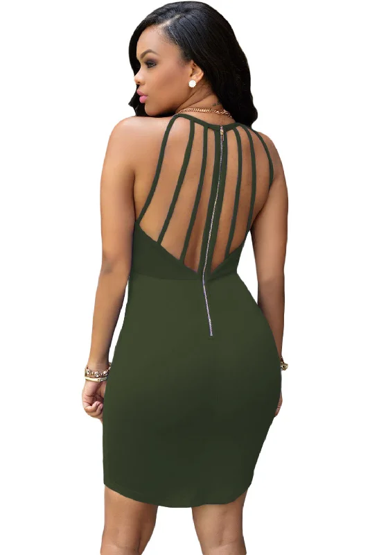 Army Green Strap Back Hollow-out Dress Best-selling unclassified dresses