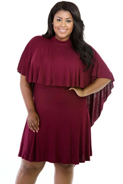 Big Girl Cape Overlay Wine Curvaceous Dress Vacation unclassified dresses