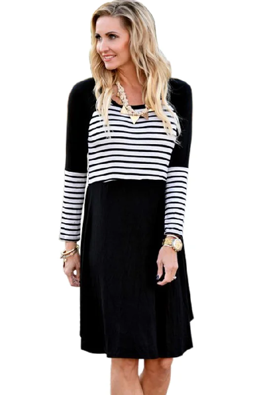 Black Chic Blocked Stripe Jersey Dress Fall unclassified dresses