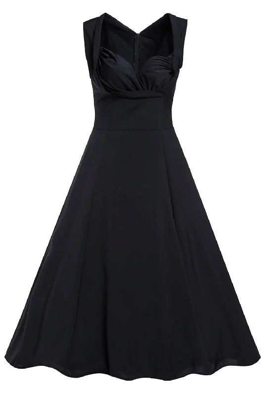 Black Sweetheart Neck Retro Collared Skater Dress Open-back unclassified dresses