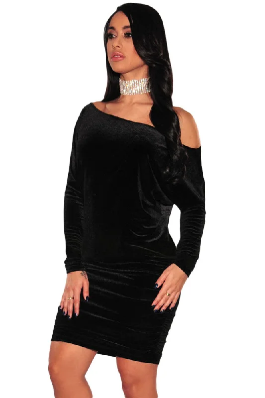 Black Velvet Off Shoulder Ruched Dress Ruched unclassified dresses