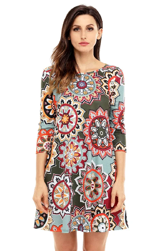 Bohemian Sunflower Print Green Dress Bold pattern unclassified dresses