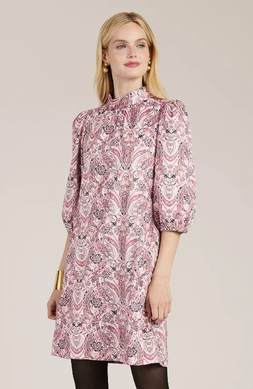 Vicky Faux Suede Pink Paisley Dress - Pink Paisley Bright color unclassified dresses