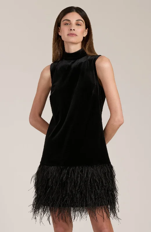 Victoria Velvet Feather Dress - Black Preppy unclassified dresses