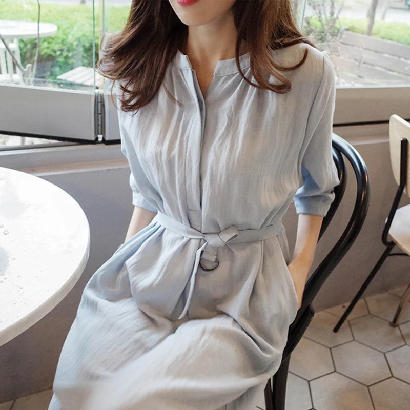 Women Summer Fashion Seven Sleeve Linen Casual Dress Summer unclassified dresses