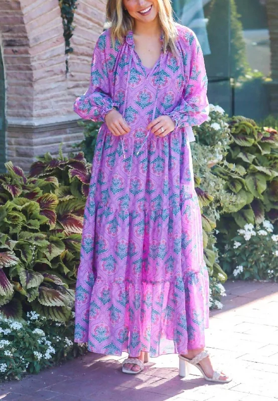 Ivy Long Sleeve Maxi Dress in Multi Comfortable Long Skirt