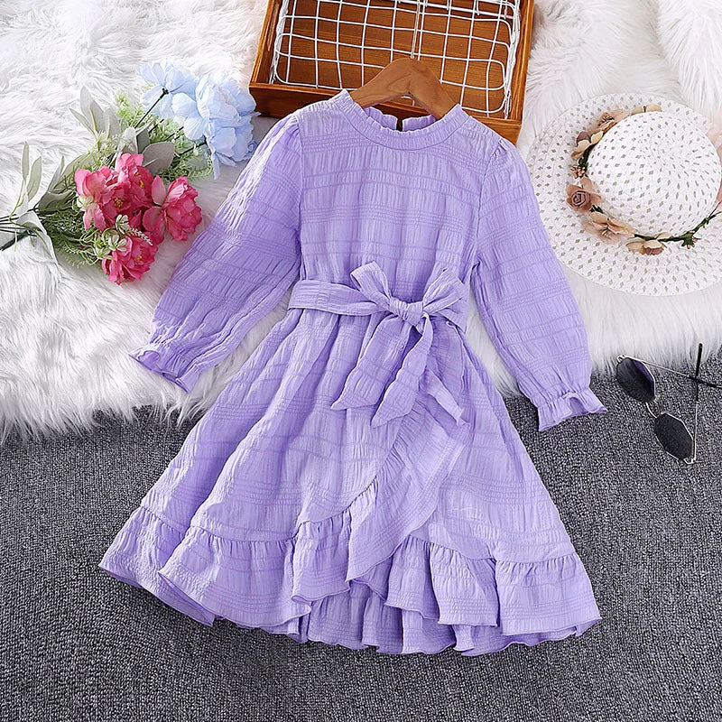 Kids Shirred Textured Wrap Long Sleeve Dress Maxi Skirt Trend