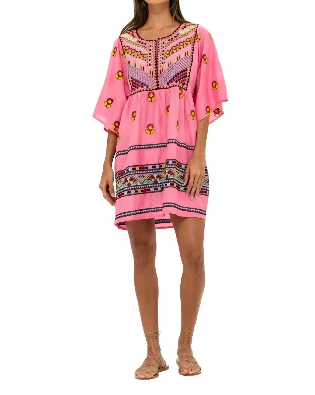 Mini Kaftan In Santa Fe Pink Printed Denim Skirt