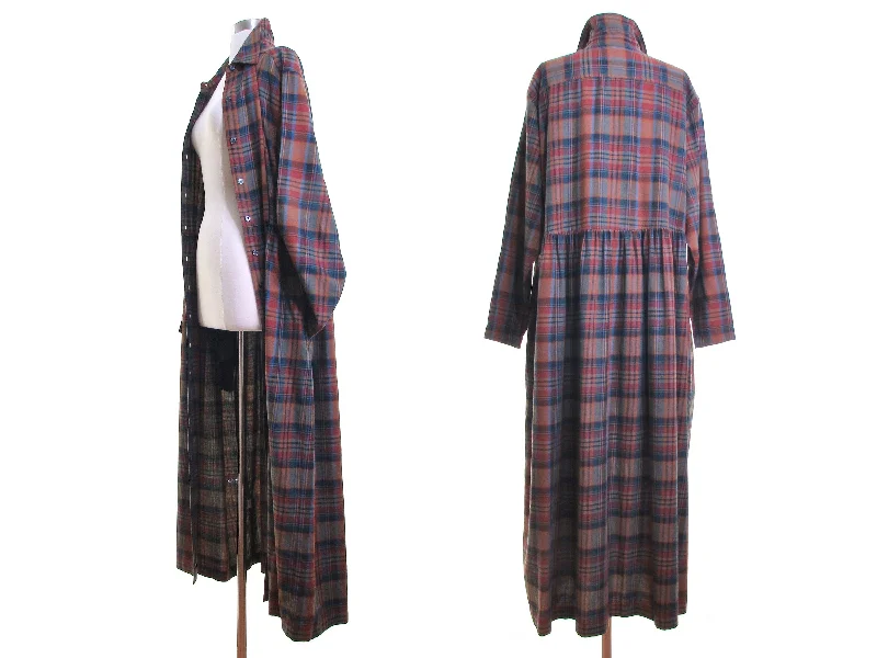 Scotch plaid dress plaid duster plaid maxi dress vintage 90s grunge dress duster jacket 90s plaid dress maxi duster jacket plaid coat woman L Printed Long Skirt