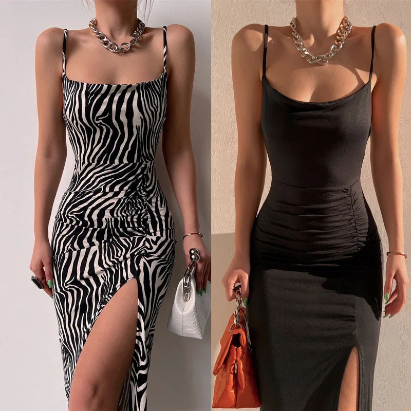 Seductive Strappy Ruched Side-Slit Maxi Dress Chic Maxi Skirt