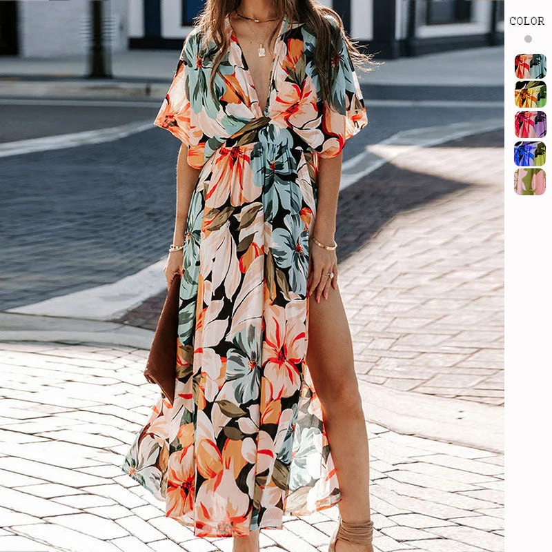 Sensual High-Waisted Fashion Floral Slit Maxi Dress Ruffled Maxi Skirt