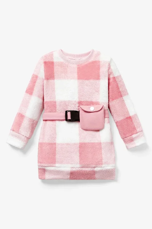 Toddler Girl Sweet Waist Bag Grid Pattern Long Sleeve Dress Set Casual/Outdoor Sweet Maxi Skirt Look