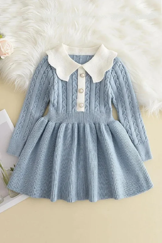 Winter Girls Knitting Wool Long Sleeve Dress Autumn Girls Baby Ruffle Knitted Princess Sweater Dress Casual Clothes Chic Maxi Dress