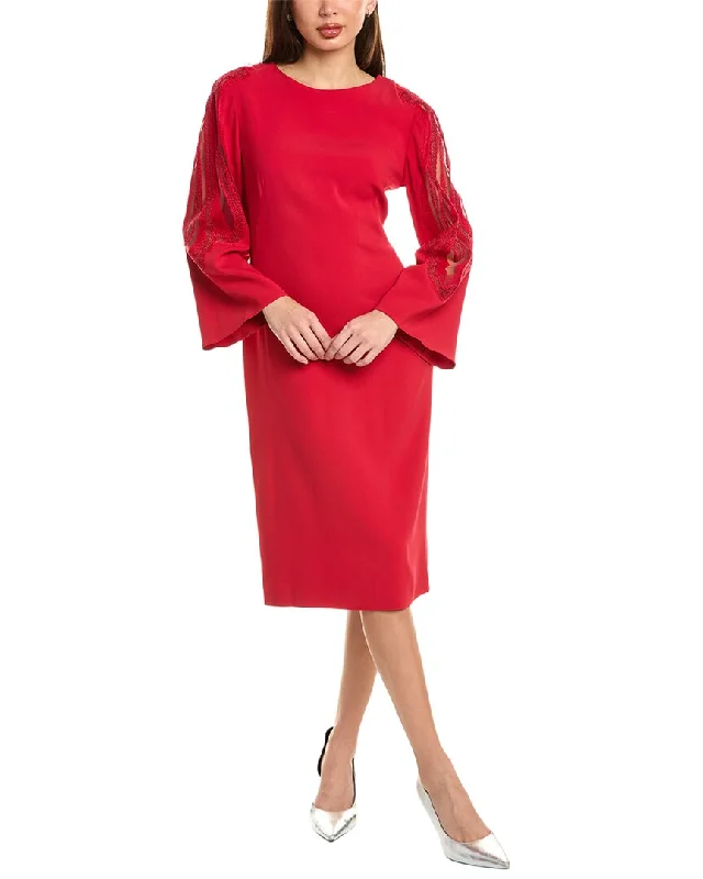 Alberta Ferretti Lace Sleeve Shift Midi Dress Warm Midi Skirt