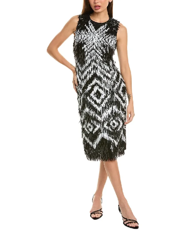 Alberta Ferretti Sequin Fringe Midi Dress Ruffled Skirt Midi