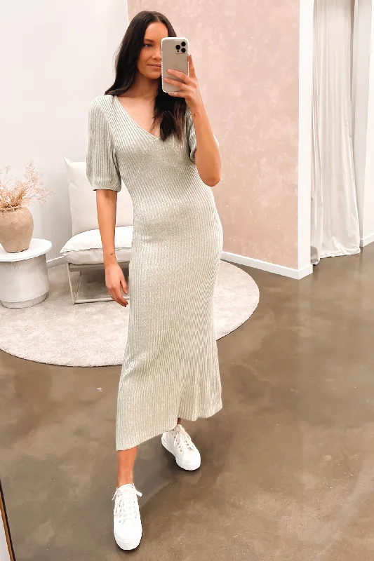 Amalfi Knit Midi Dress Sage Green Marle Elegant Midi Look