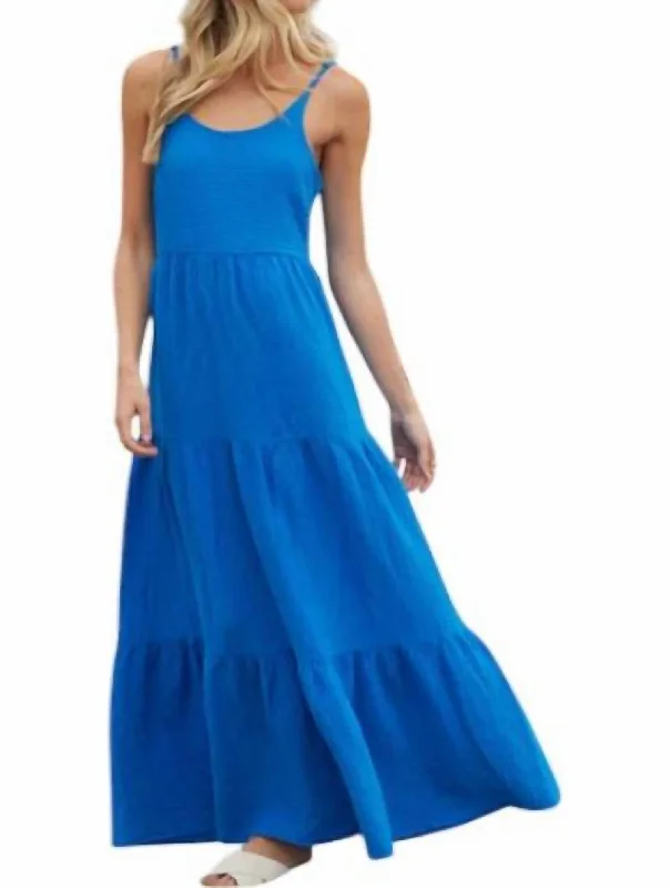 Bria Slip Midi Dress In Sapphire Blue Stylish Pleated Skirt