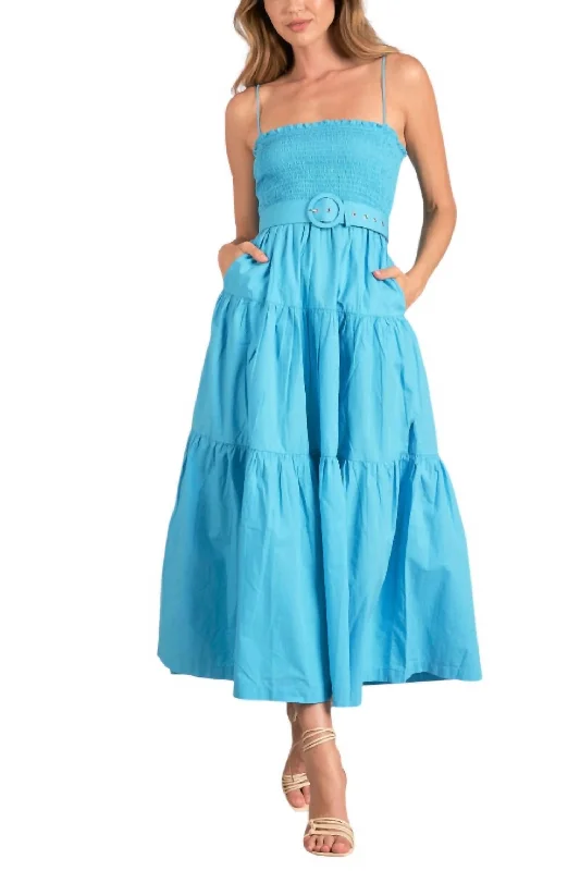 Leanne Smocked Midi Dress In Azure Midi Skirt Blouse