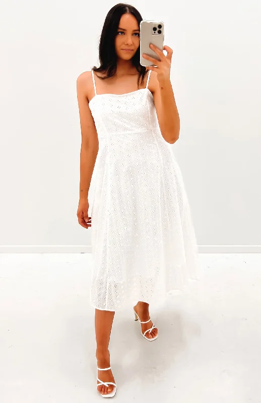 Sofia Embroidered Midi Dress White Midi Skirt Casual