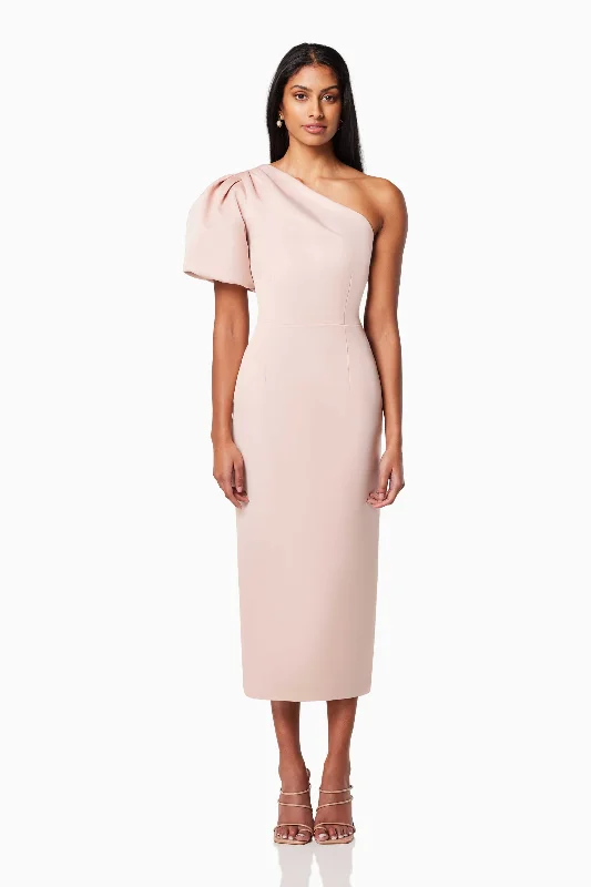 Starfire One Shoulder Midi Dress In Pink Midi Skirt Trendy