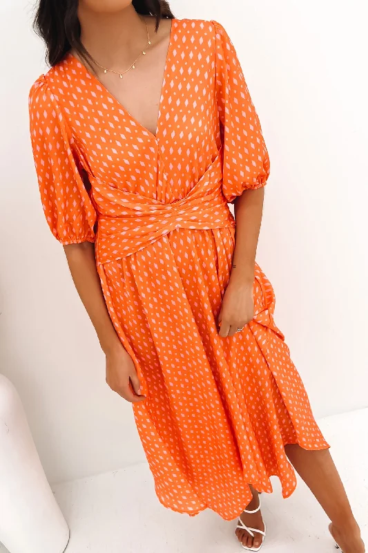 Tayla Midi Dress Orange Pink Stylish Midi Skirt